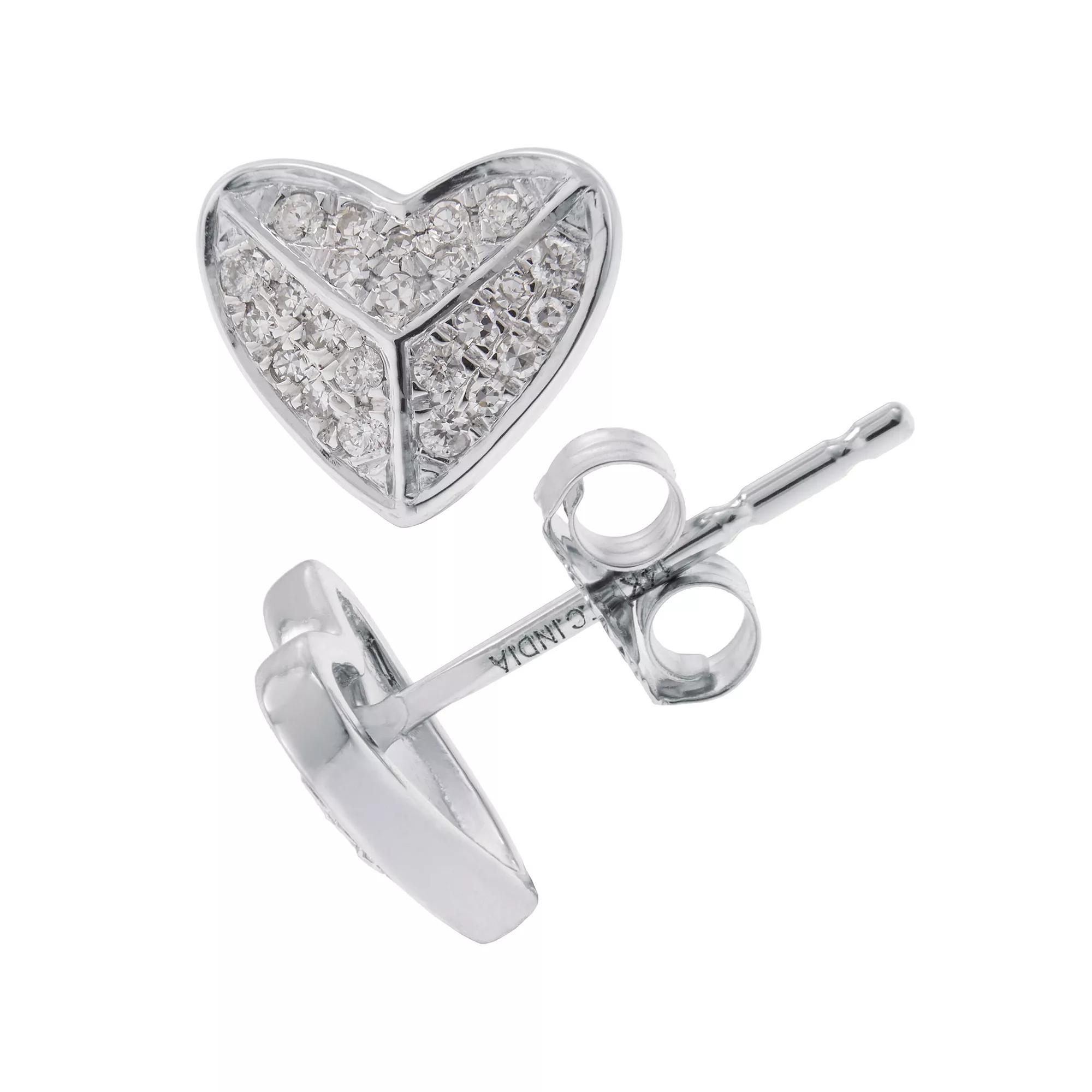 LUXLE 14k White Gold 1/6 Carat T.W. Diamond Heart Stud Earrings, Womens Product Image