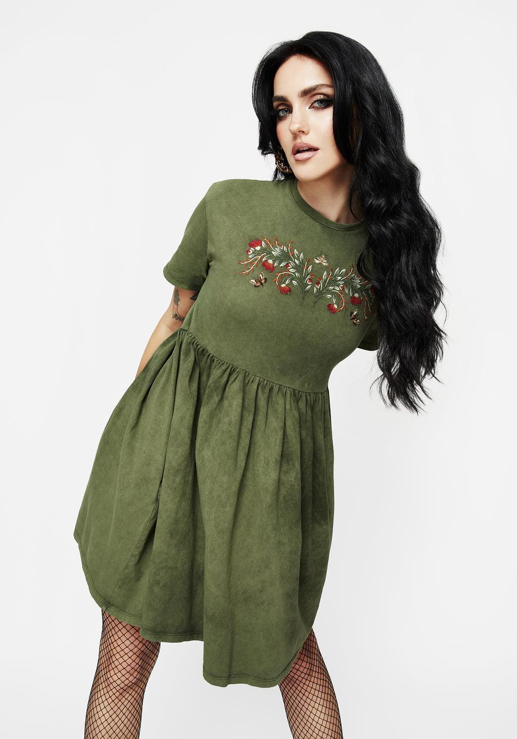 Copia Embroidered Cotton Jersey Skater Dress Product Image