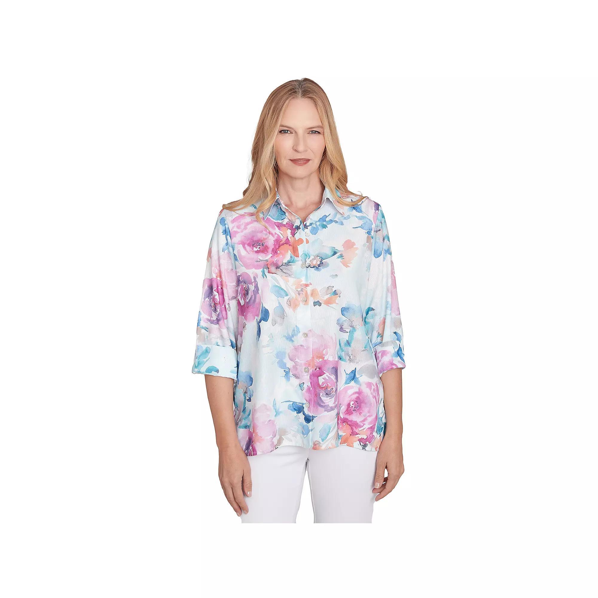 Women's Alfred Dunner Floral Watercolor Button Down Top, Size: XL, Purple Product Image