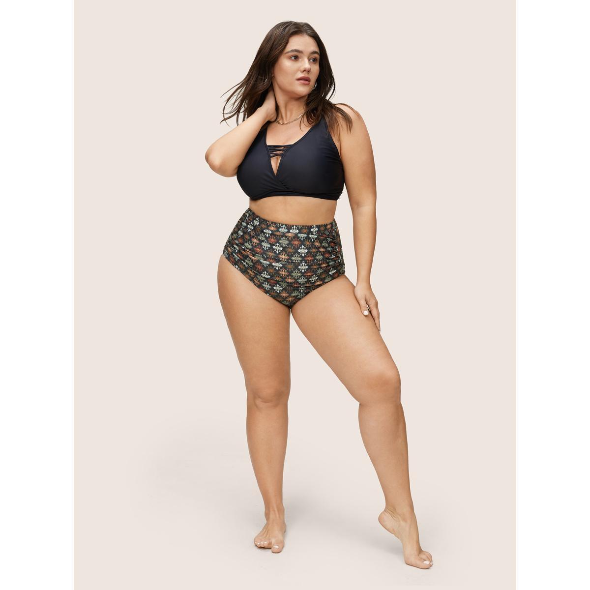 Plus Size Bandana Print Gathered High Rise Swim Bottom Women's Swimwear Black Beach Non High stretch Skinny High Rise Curve Swim Bottoms BloomChic 26/4X Product Image