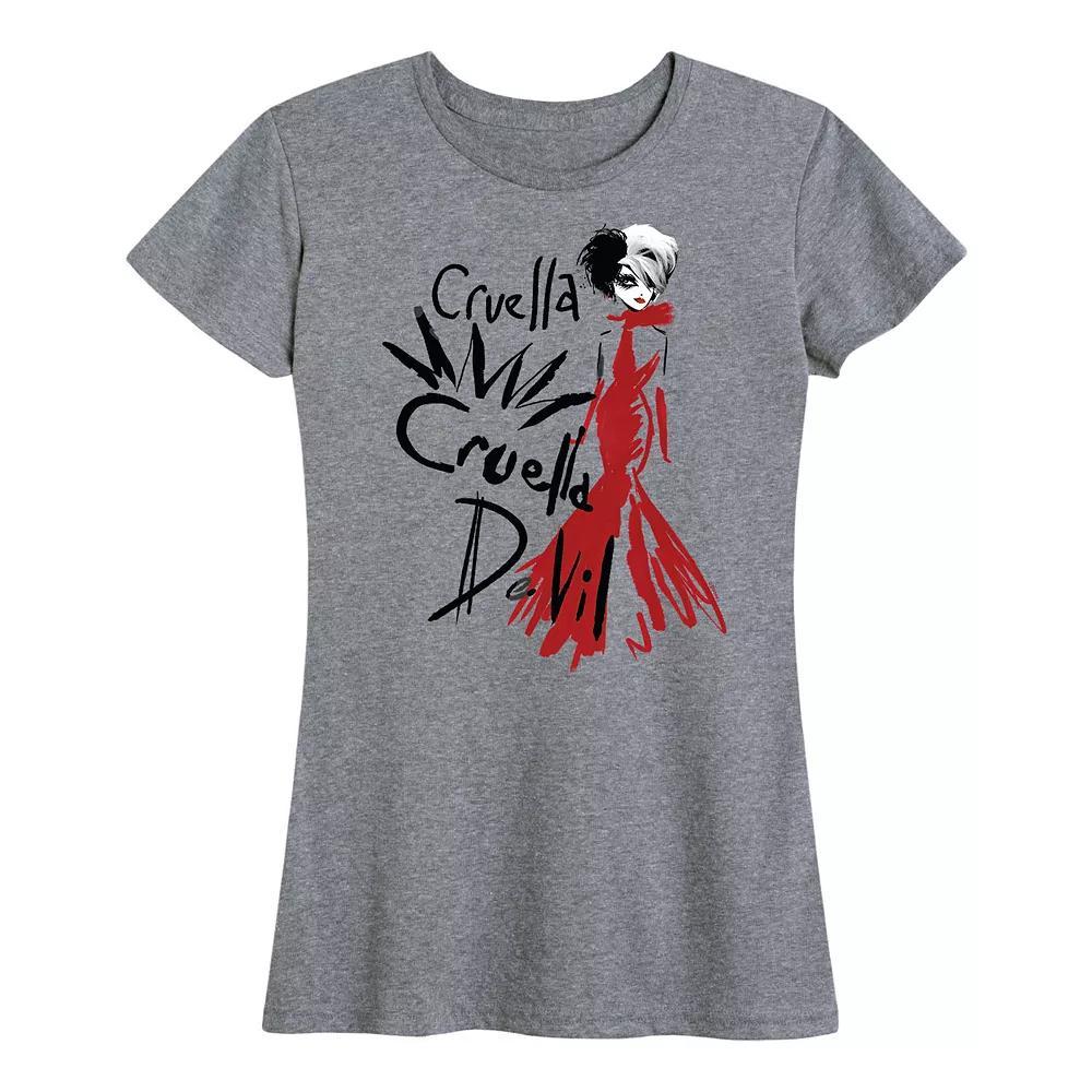 Disneys Cruella Womens De Vil Graphic Tee Grey Gray Product Image