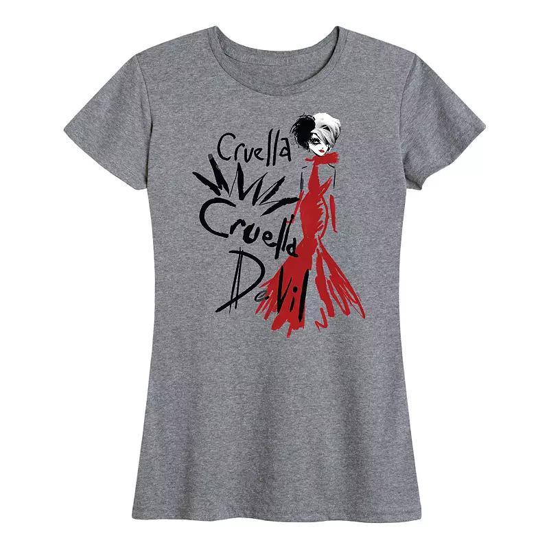 Disneys Cruella Womens De Vil Graphic Tee Grey Gray Product Image