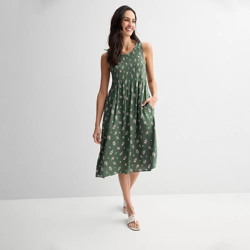 Women's Croft & Barrow® Smocked Midi Dress, Size: Small, Blue Paisley Product Image