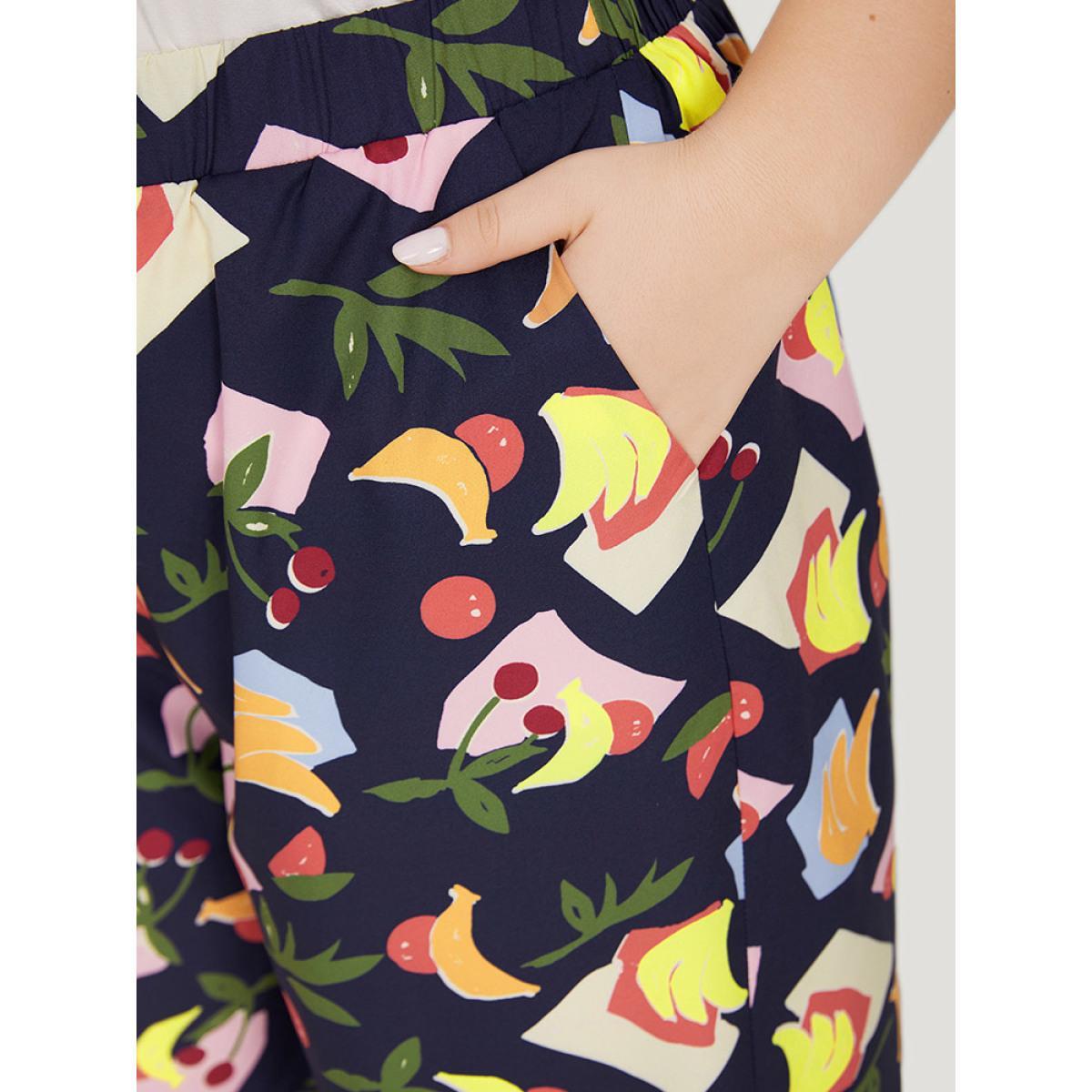Plus Size Fruit Print Slant Pocket Elastic Waist Pants Women Multicolor Elegant High Rise Dailywear Pants BloomChic 14-16/1X Product Image