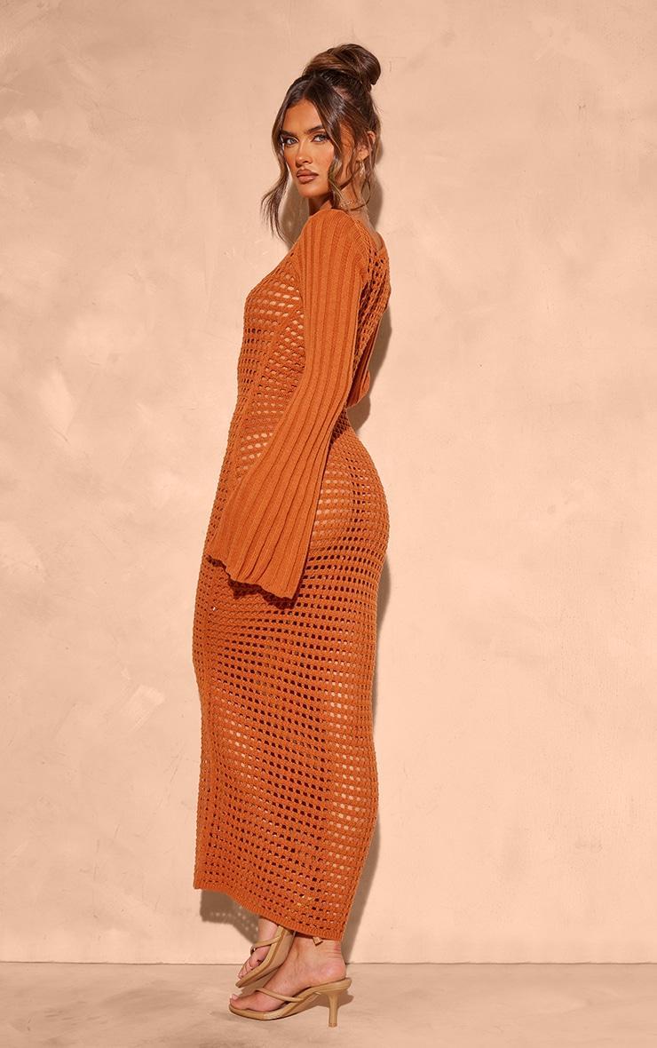 Rust Open Crochet Scoop Back Maxi Dress Product Image