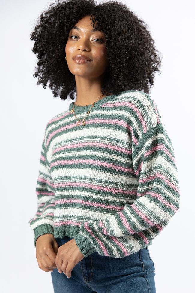 While I'm Away Green Multi Striped Popcorn Sweater FINAL SALE Product Image