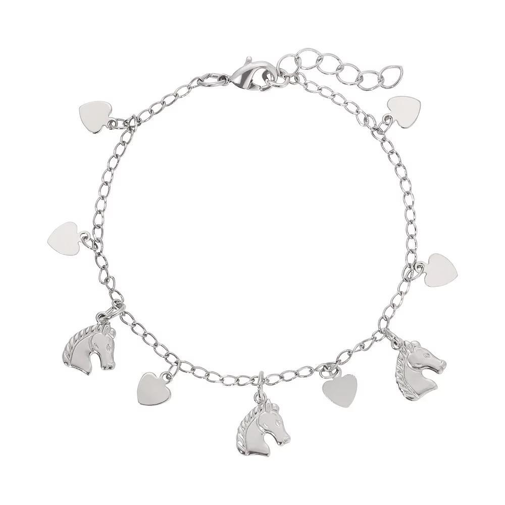 1928 Silver Tone Horse & Heart Charm Bracelet, Womens, Gray Product Image