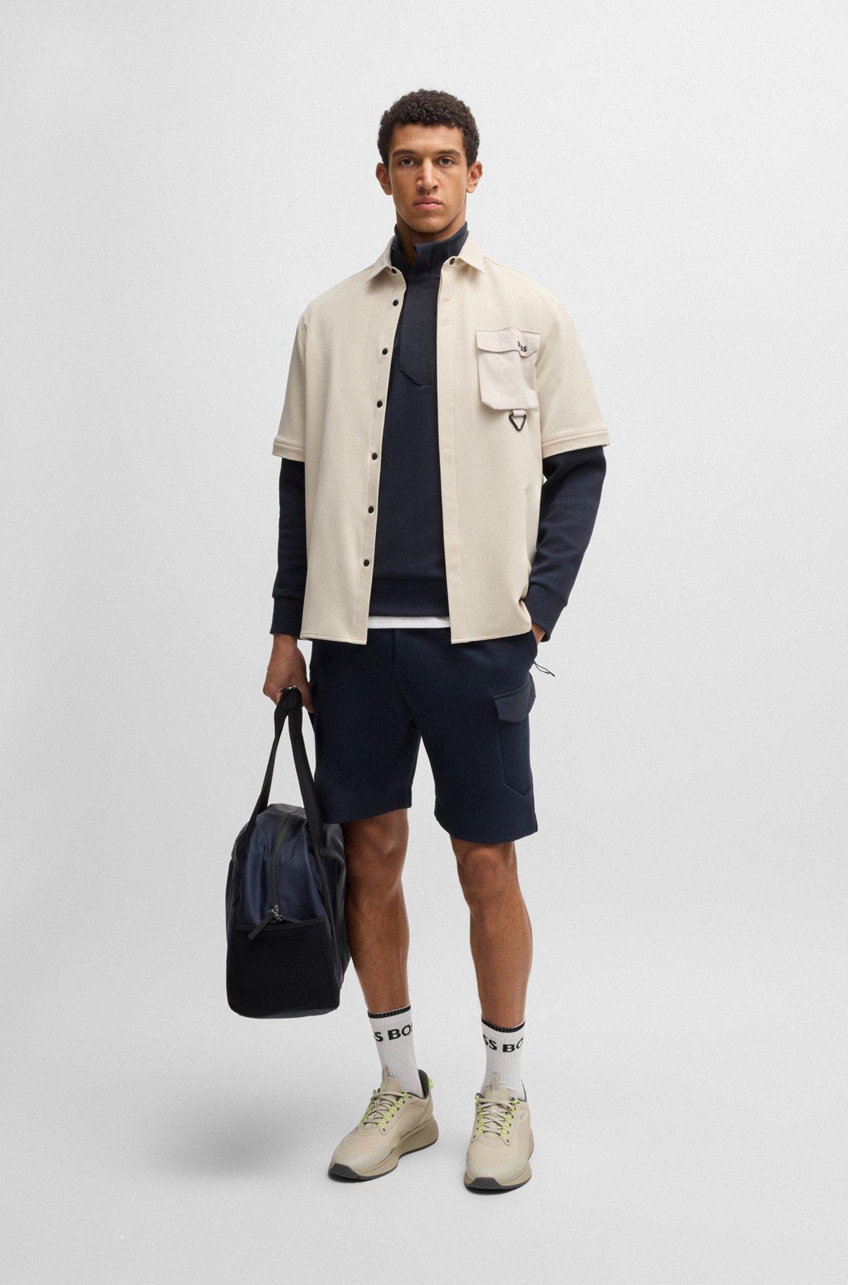 Super-stretch shorts with hopsack paneling Product Image