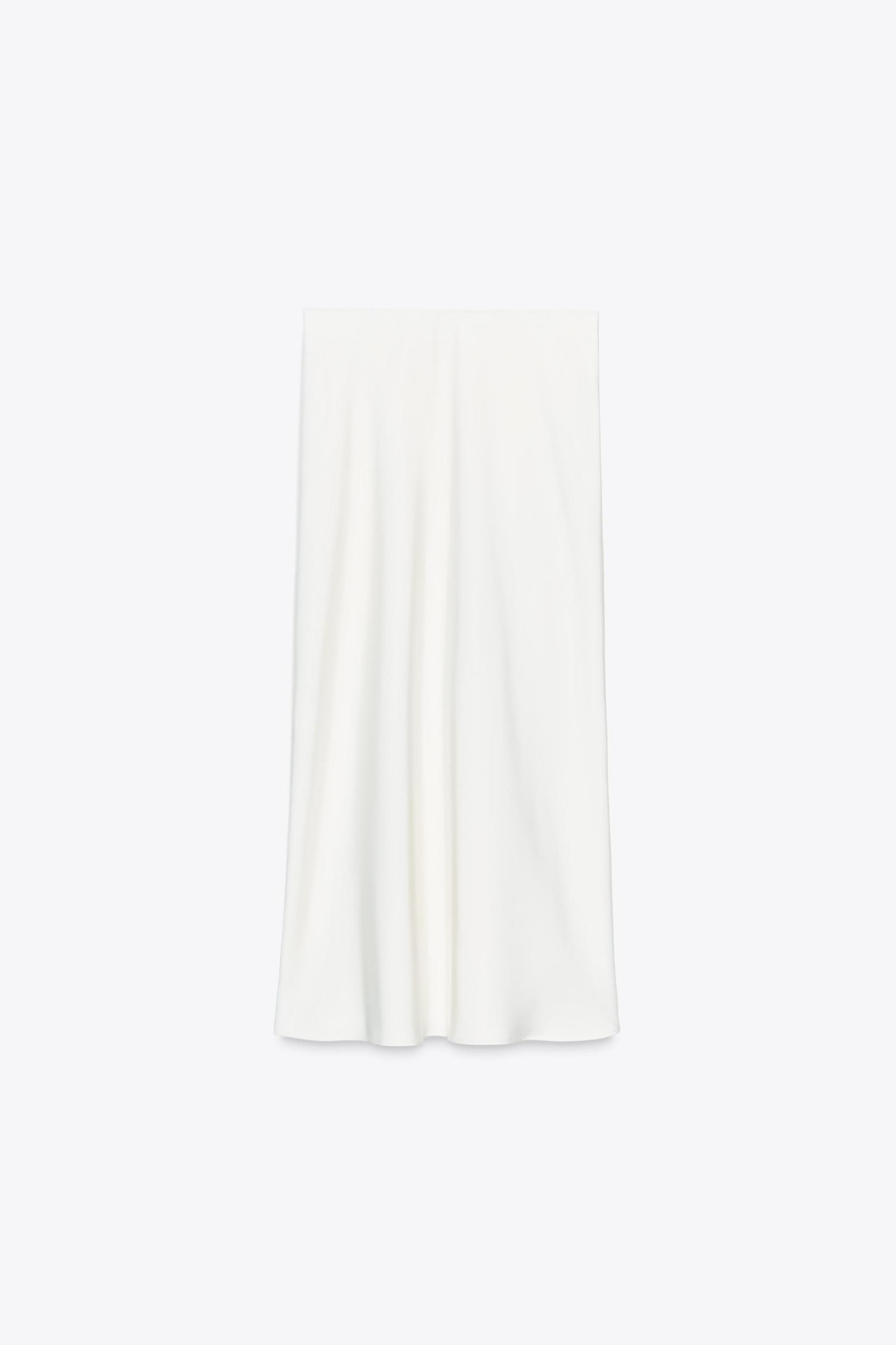 SATIN EFFECT LACE MIDI SKIRT Product Image