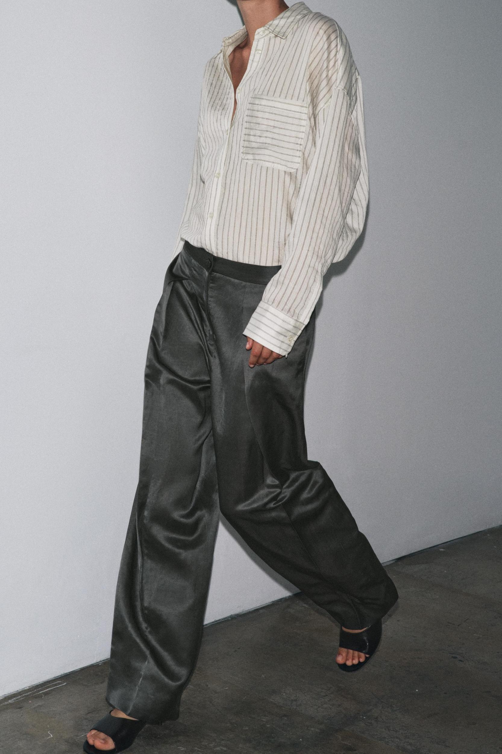 SATIN LINEN PANTS ZW COLLECTION Product Image