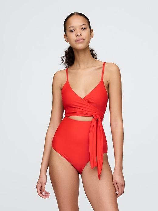 Tie-Knot Cutout Wrap One-Piece Swimsuit Product Image