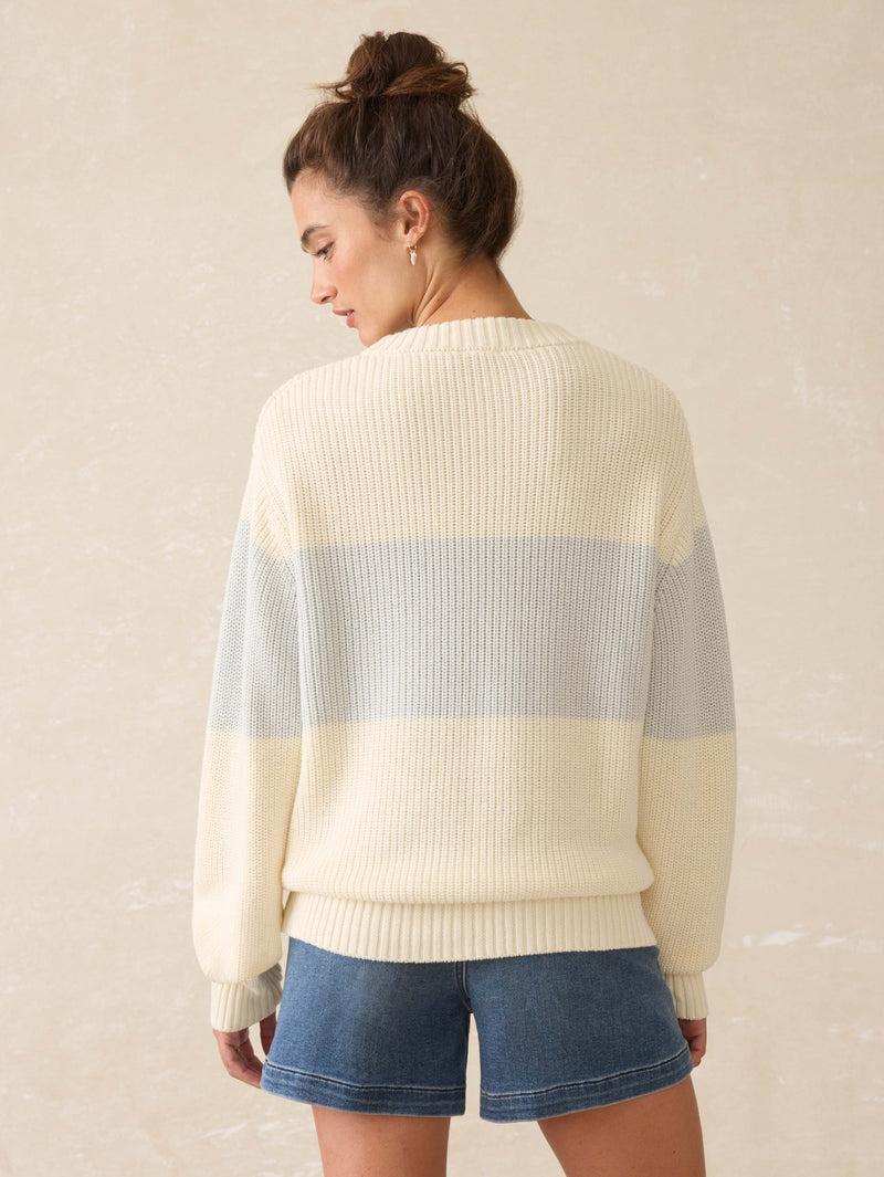 Sunwashed Cotton Fisherman Sweater - Sea Salt Stripe Product Image