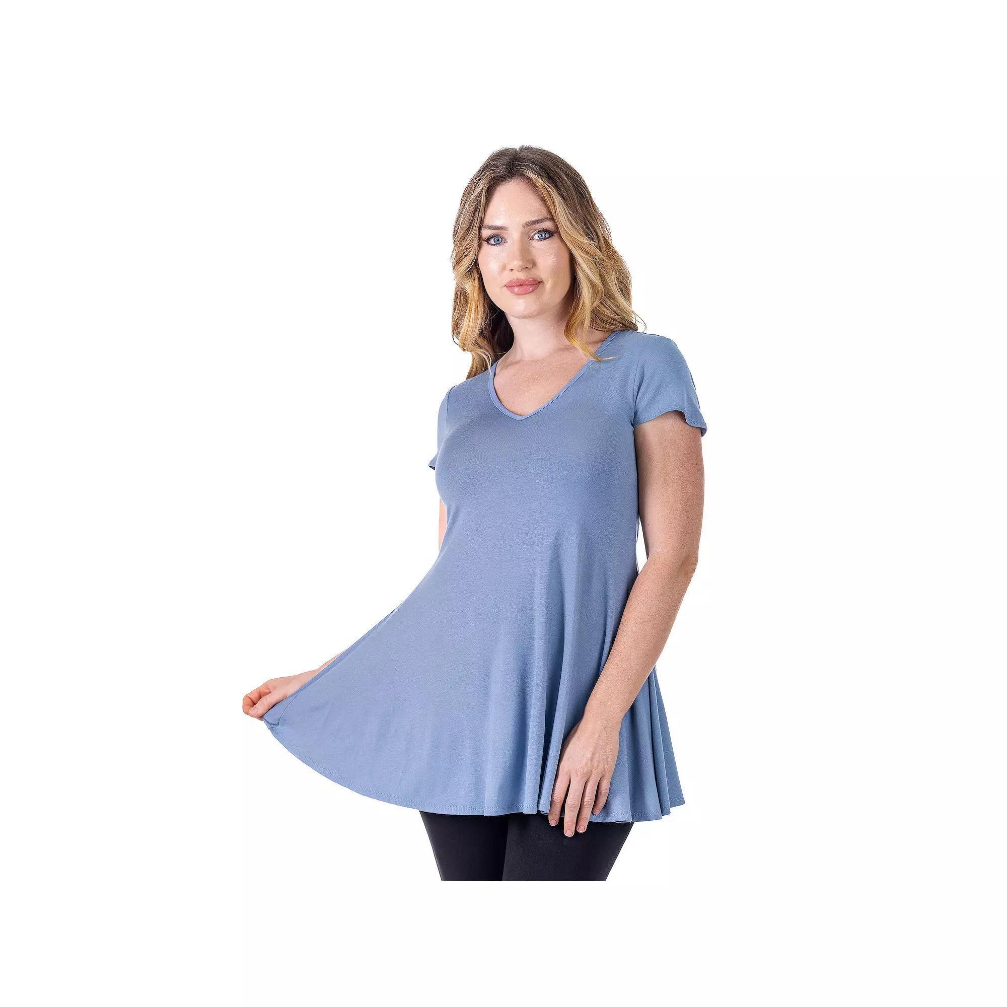 Women's 24Seven Comfort Apparel Loose Fit V Neck Tunic Top, Size: Large, Blue Product Image
