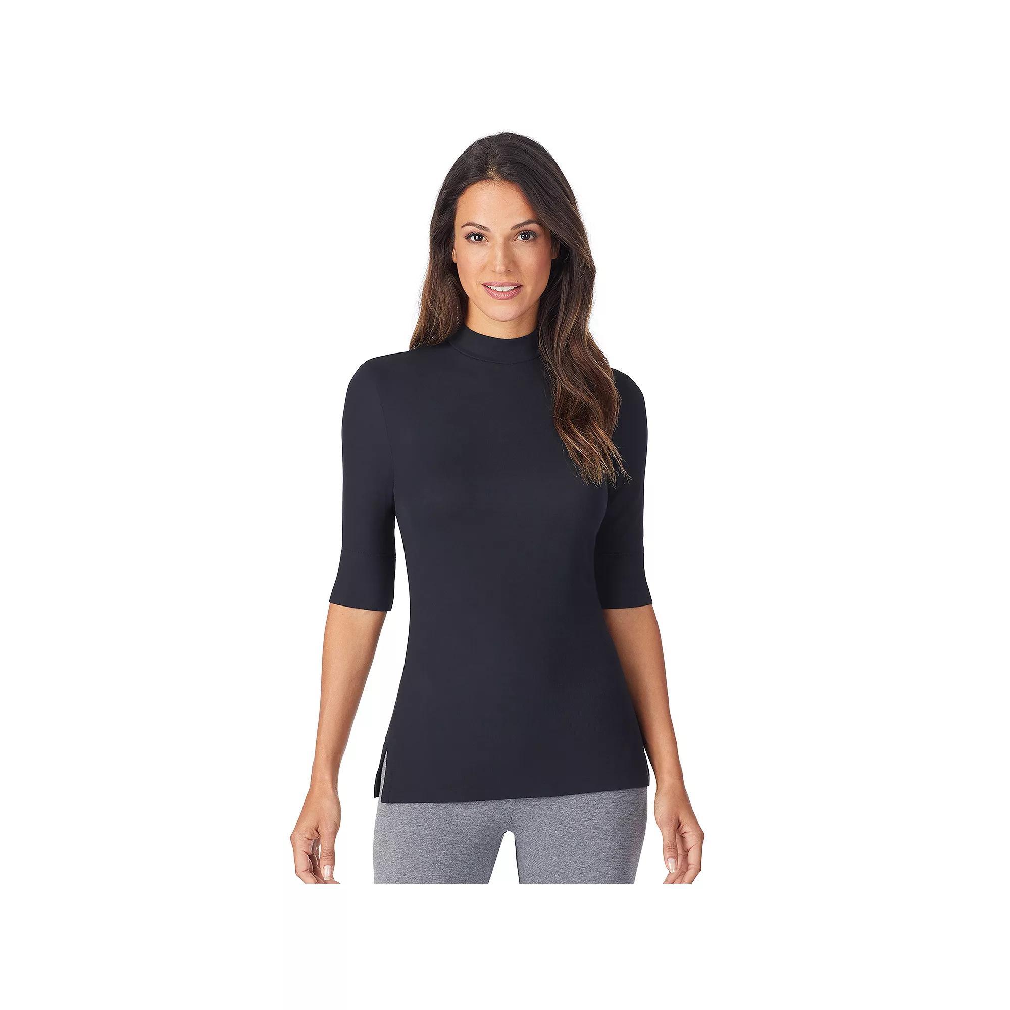 Women's Cuddl Duds® Softwear with Stretch Elbow Sleeve Mockneck Top, Size: Small, Black Product Image
