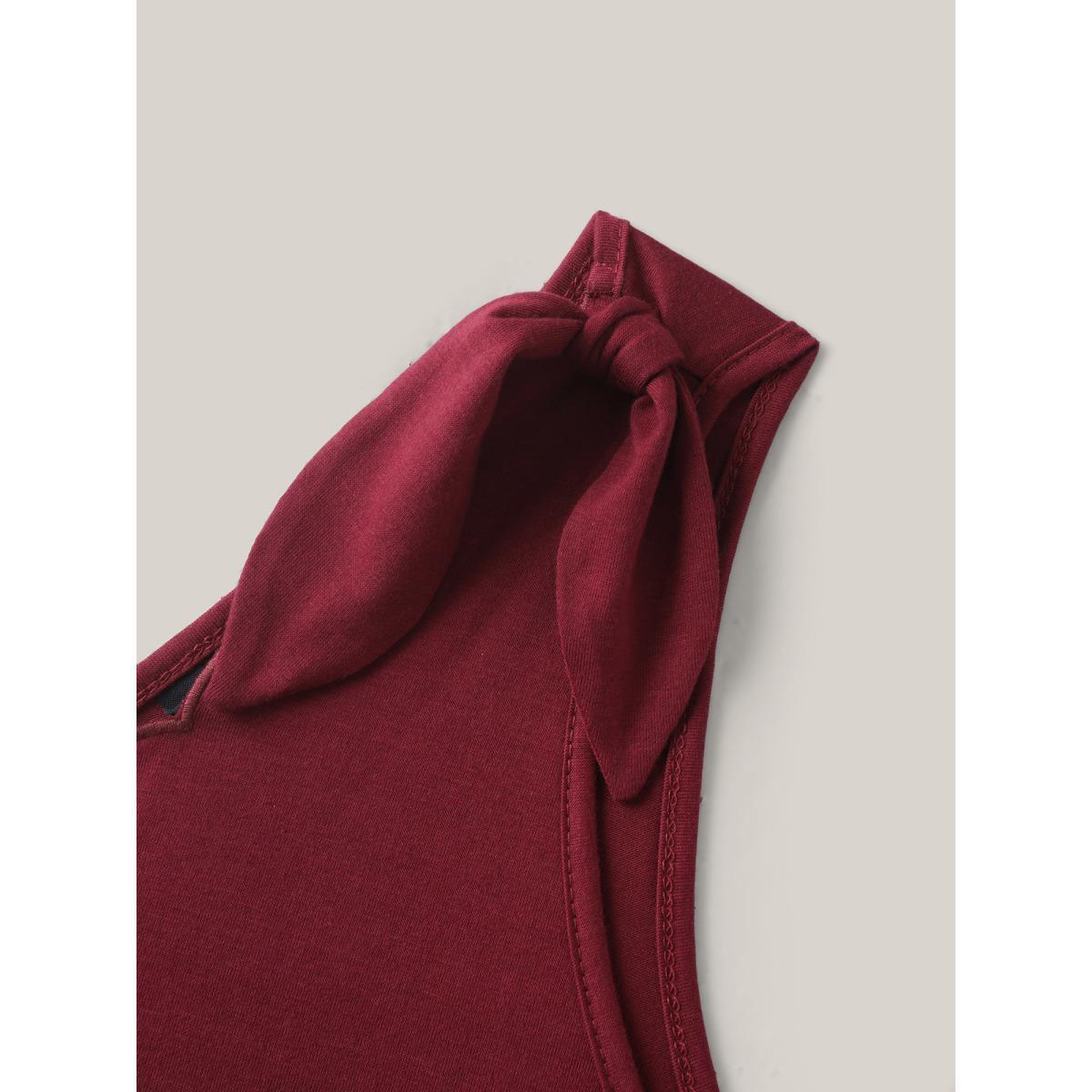 Plus Size Supersoft Stretchy Scalloped Neck Tank Top Women Burgundy Tie knot V-neck Everyday-Elegant Tank Tops Camis BloomChic 26/4X Product Image