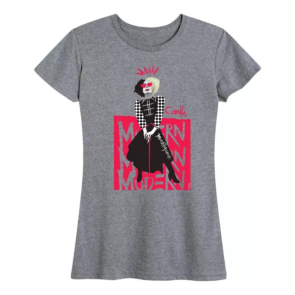 Disneys Cruella Womens Modern Graphic Tee Grey Gray Product Image