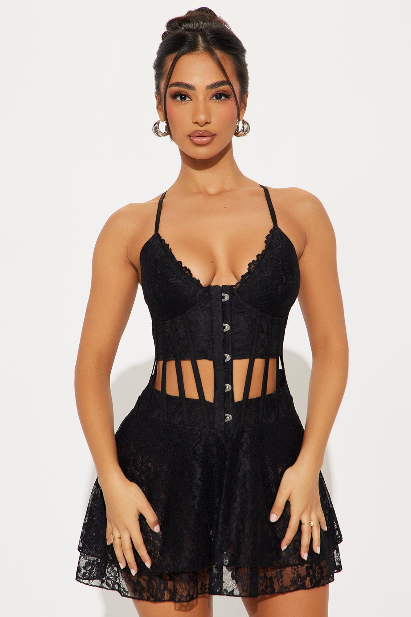 Set Me Free Corset Lace Micro Mini Dress - Black Product Image