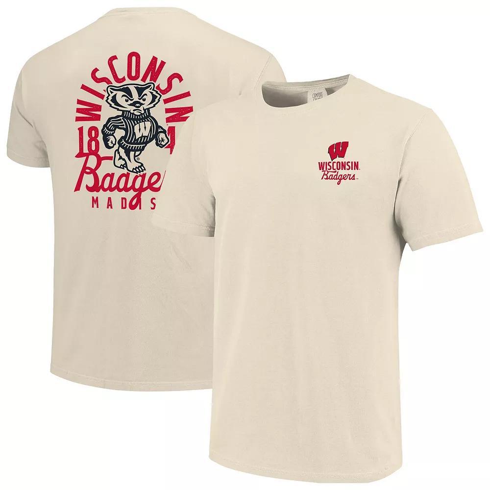 Men's Cream Wisconsin Badgers Comfort Colors Mascot Overlay T-Shirt, Size: 2XL, Beige Product Image