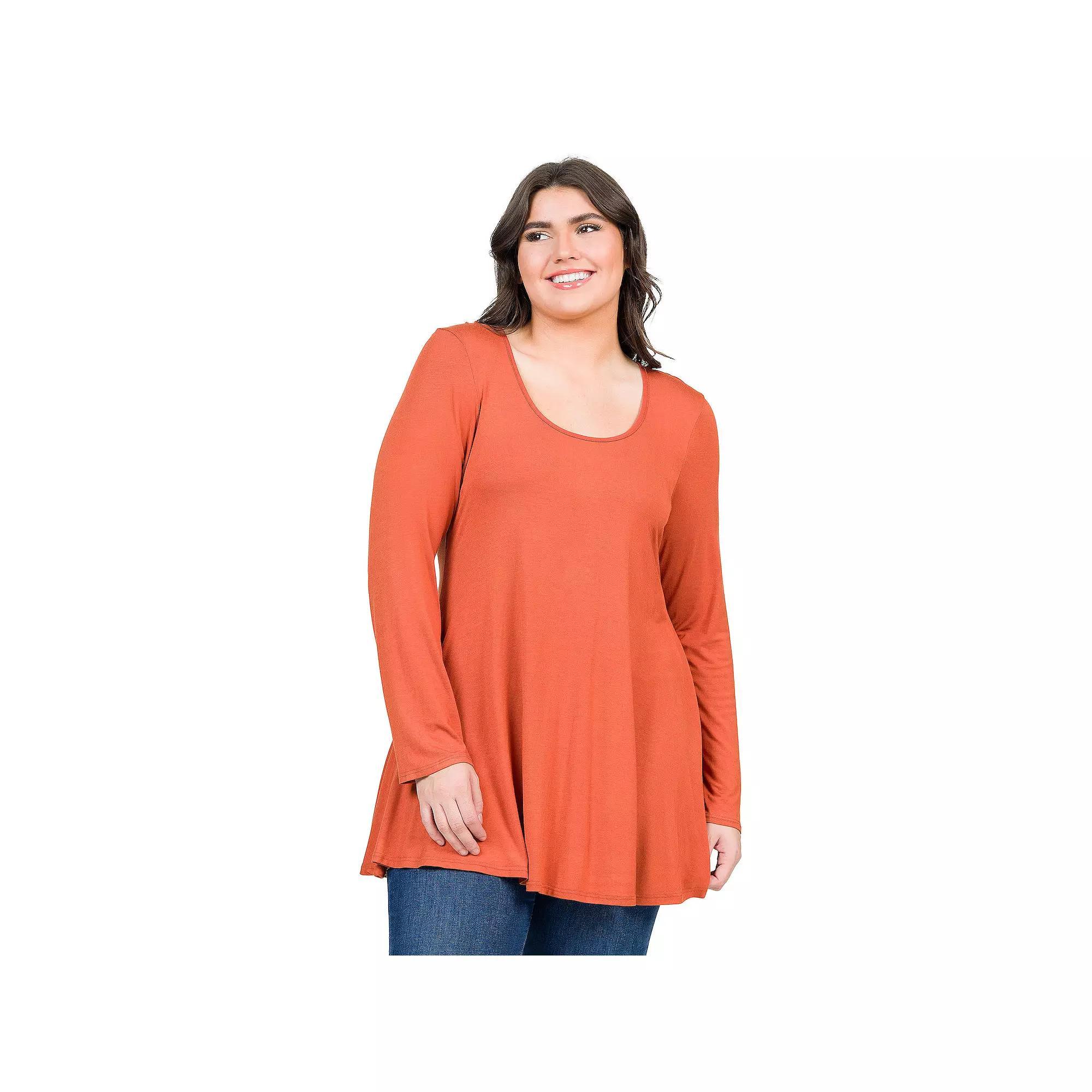 Plus Size 24Seven Comfort Apparel Poised Long Sleeve Swing Tunic Top, Womens Product Image