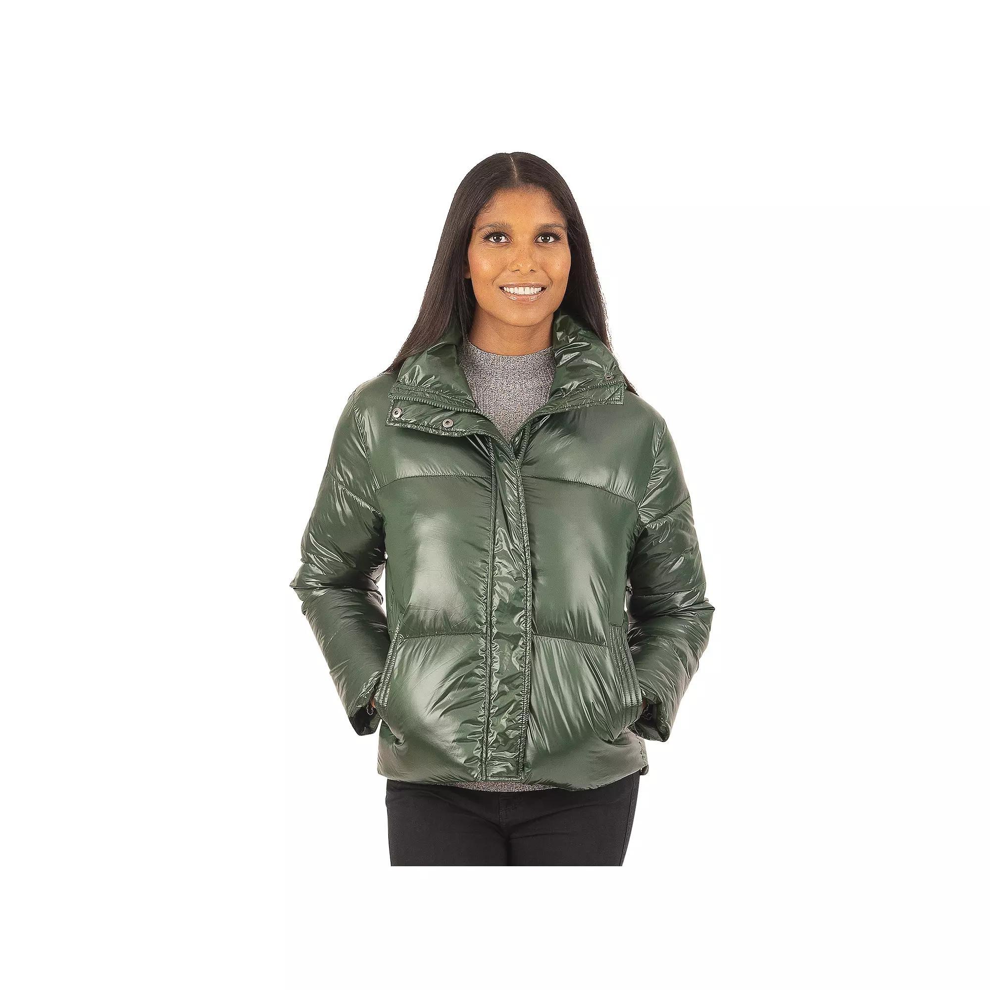 Women's Fleet Street Glossy Short Padded Jacket, Size: Large, Green Product Image