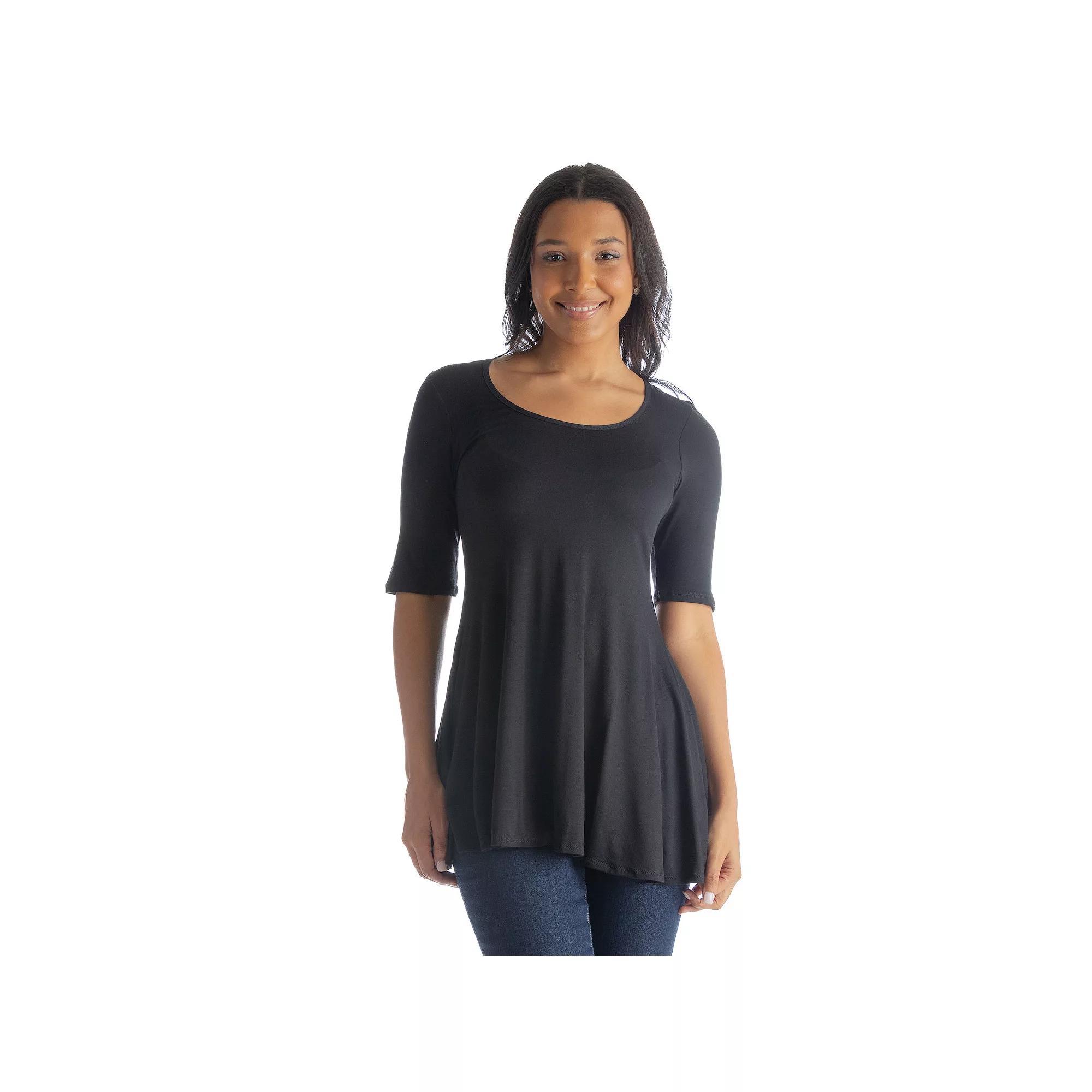 Womens 24Seven Comfort Apparel Elbow Sleeve Swing Tunic Top Product Image