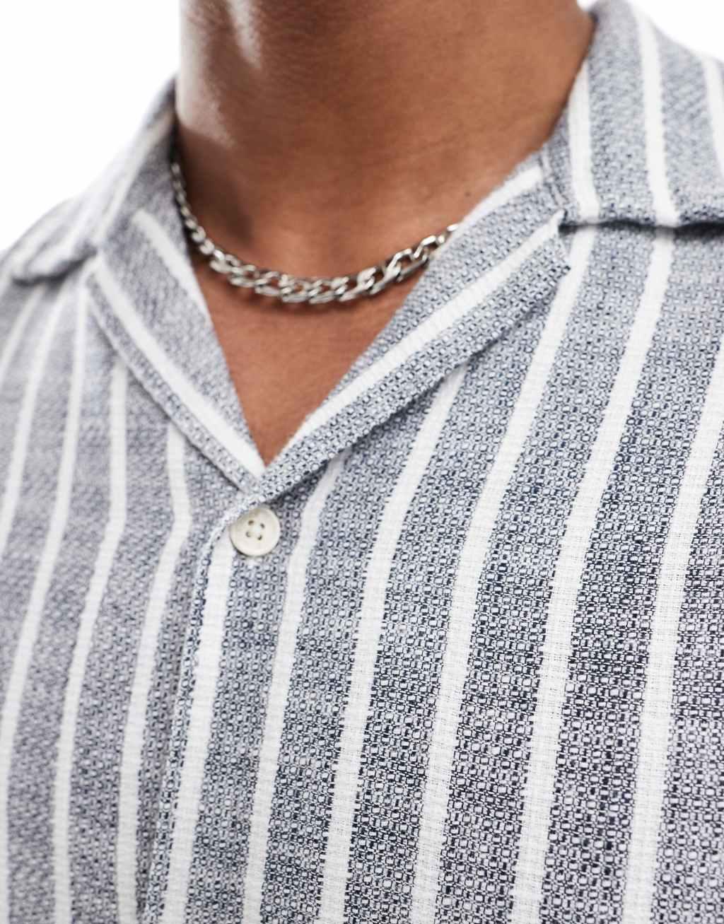 Jack & Jones oversized textured shirt in blue stripe  Product Image
