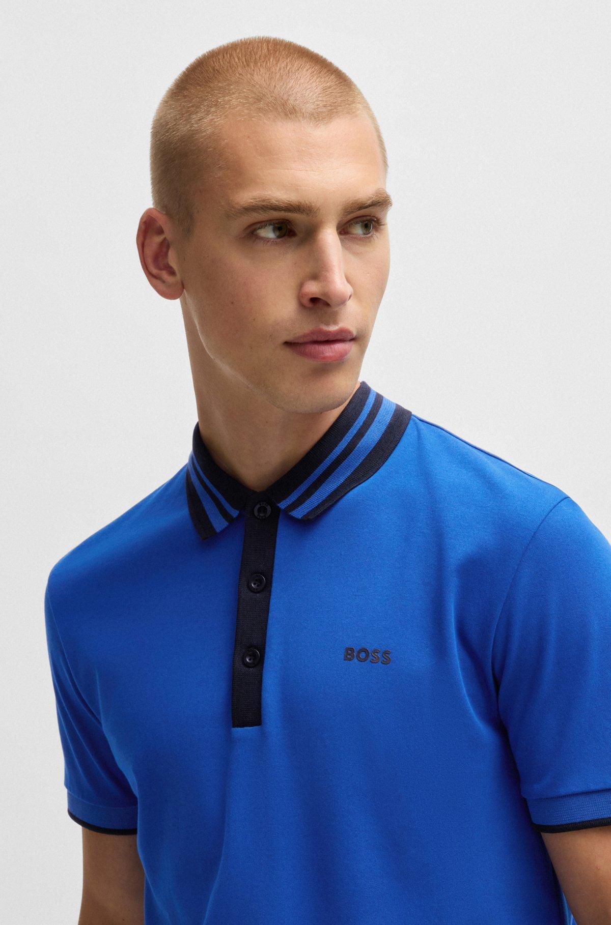 Interlock-cotton polo shirt with striped collar Product Image