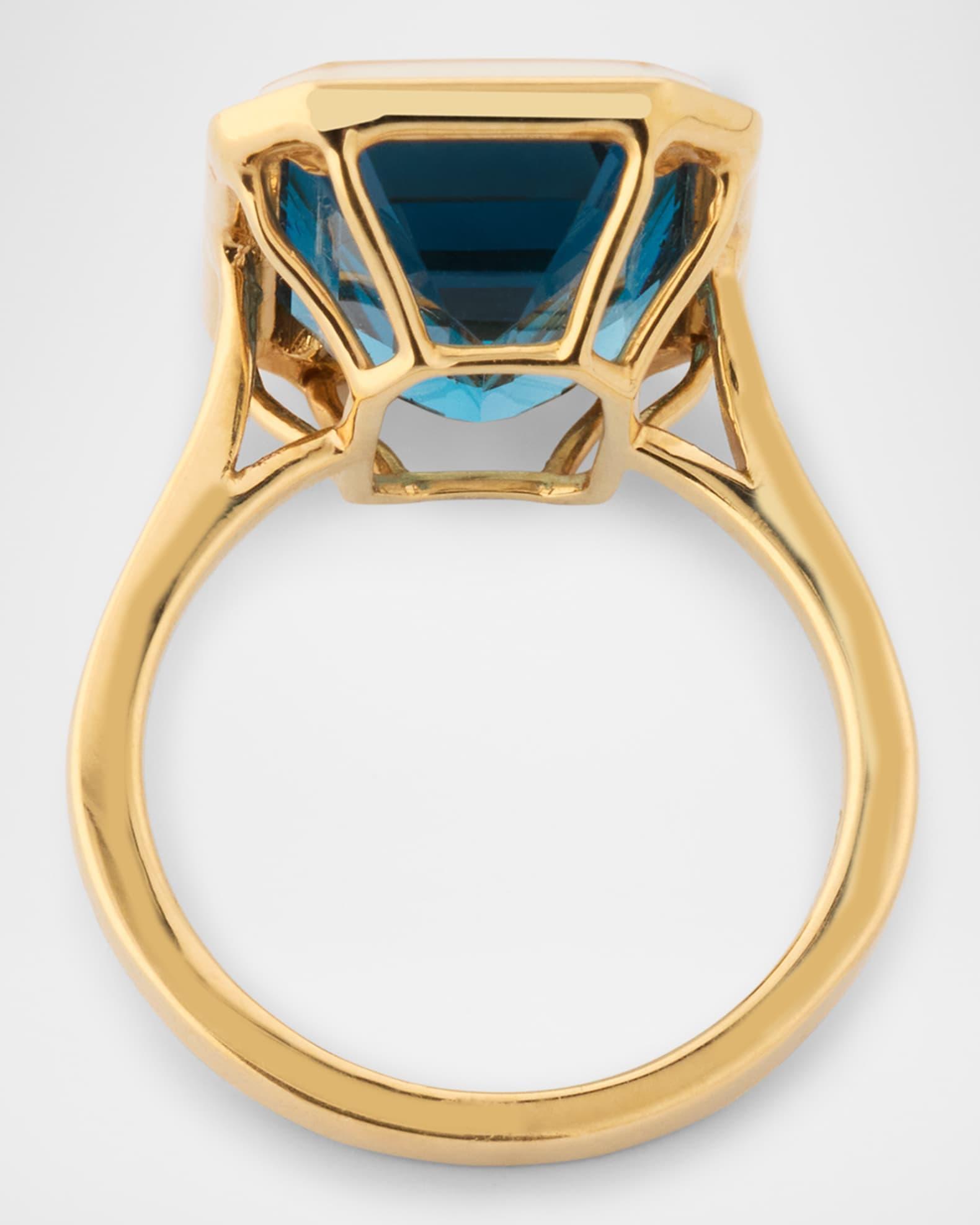 Queen 18K Yellow Gold London Blue Topaz Ring with White Enamel Product Image