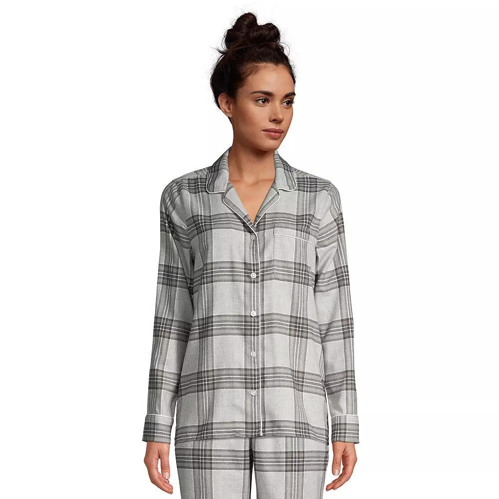 Women's Lands' End Long Sleeve Flannel Pajama Top, Size: XX Small, Gray Grey Plaid Product Image