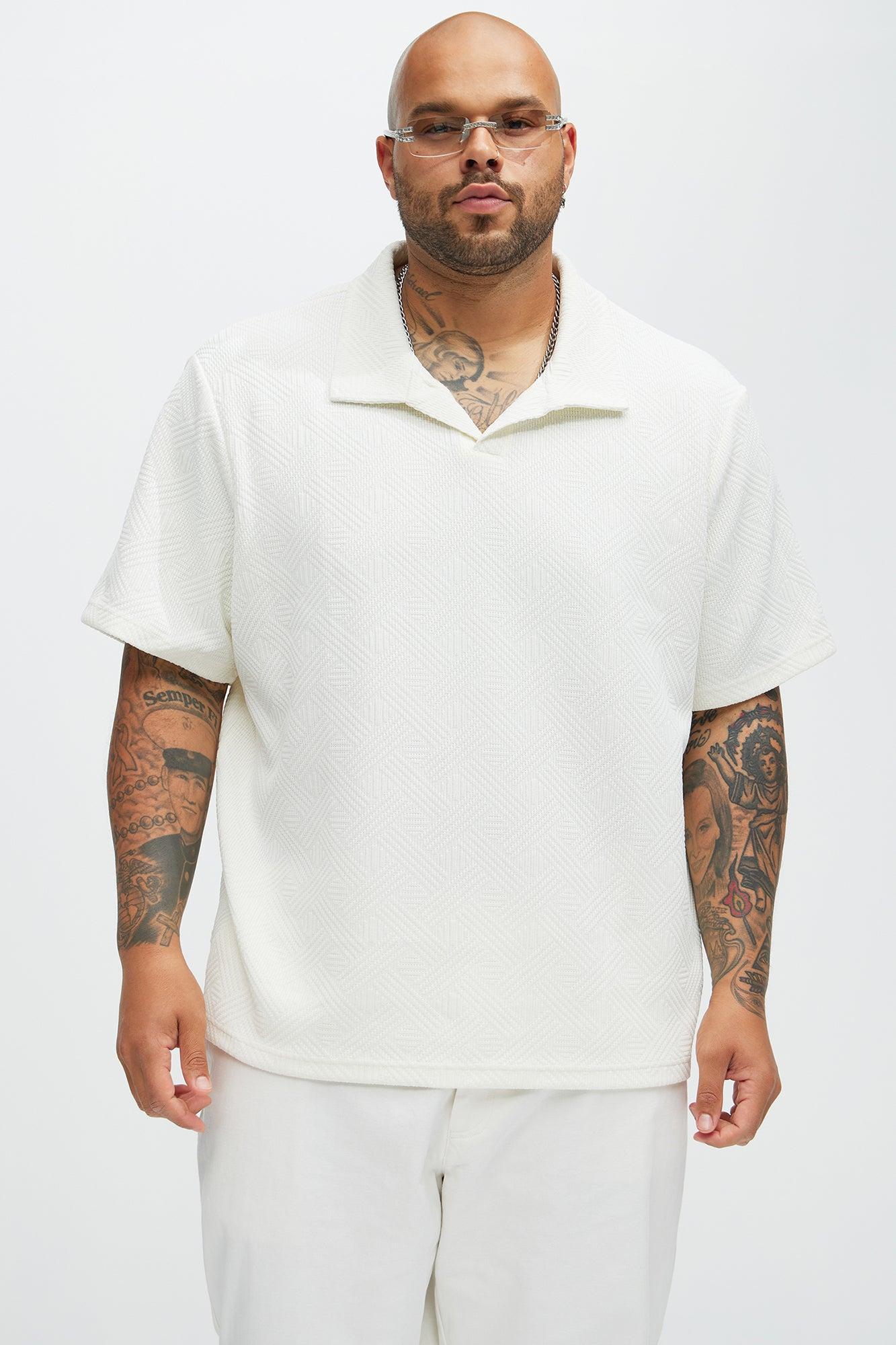 Burley Geo Textured Johnny Collar Shirt - Off White Product Image