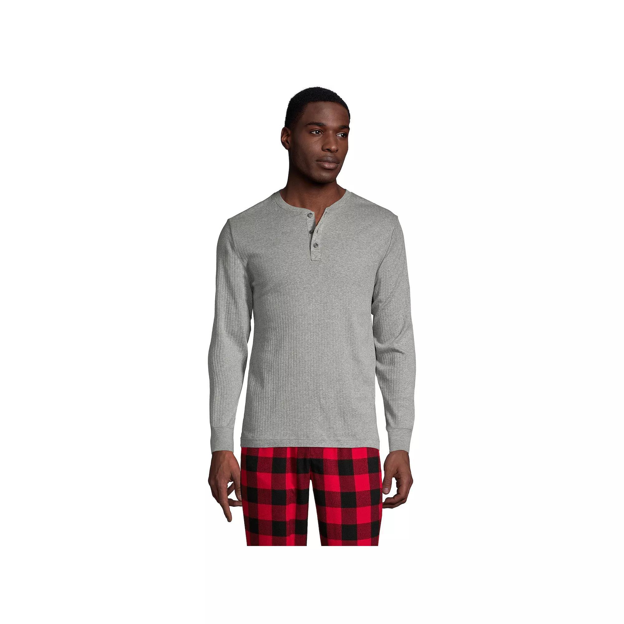Men's Lands' End Ribbed Pajama Sleep Henley, Size: XXL, Grey Heather Product Image