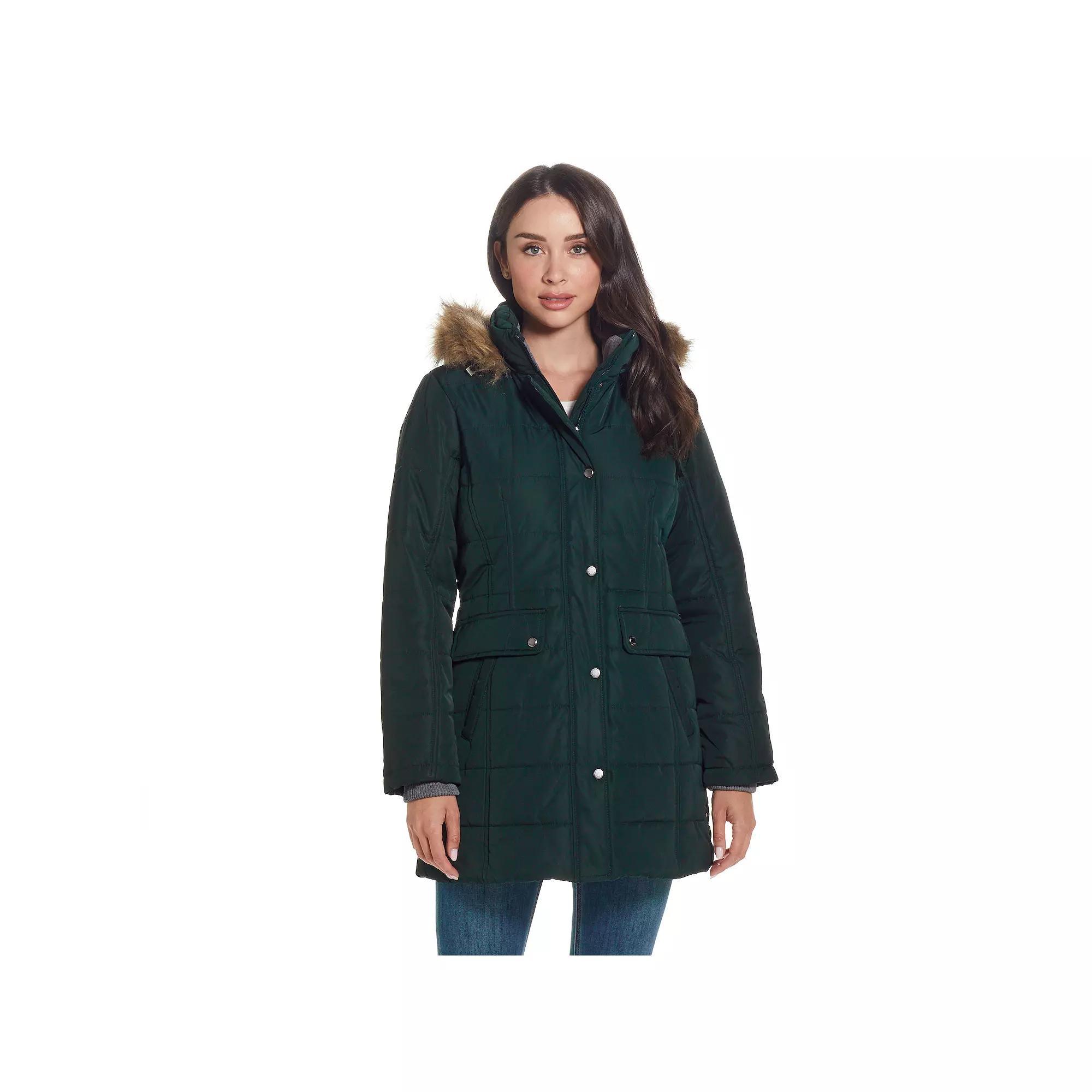 Women's Weathercast Faux-Fur Trim Hooded Parka Coat, Size: Large, Hunter Product Image