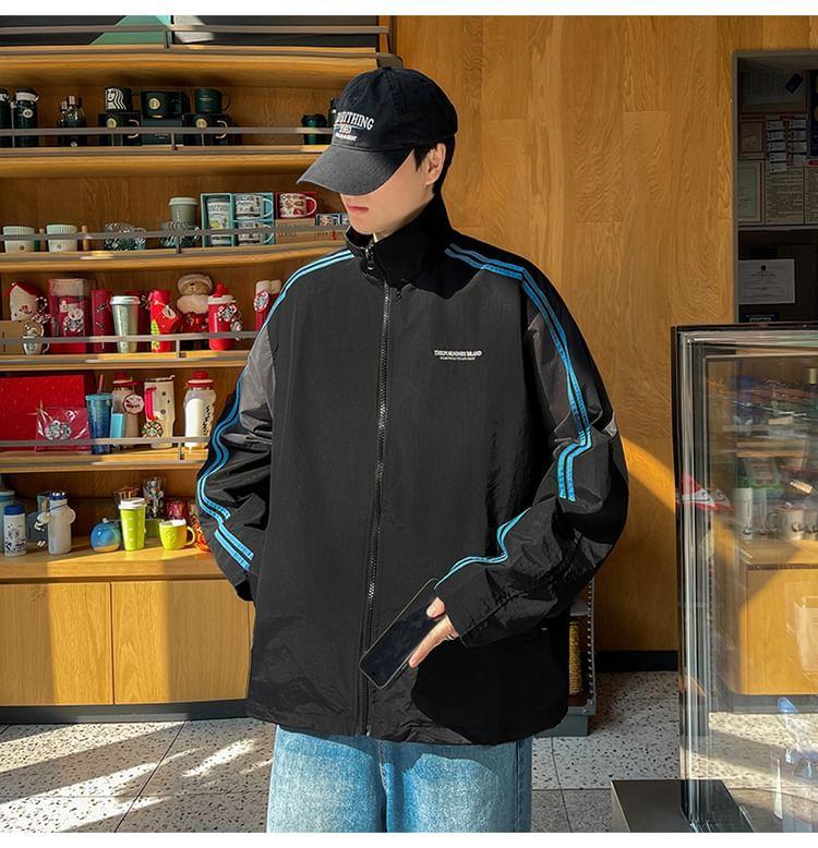 Striped Lettering Zip Jacket Product Image