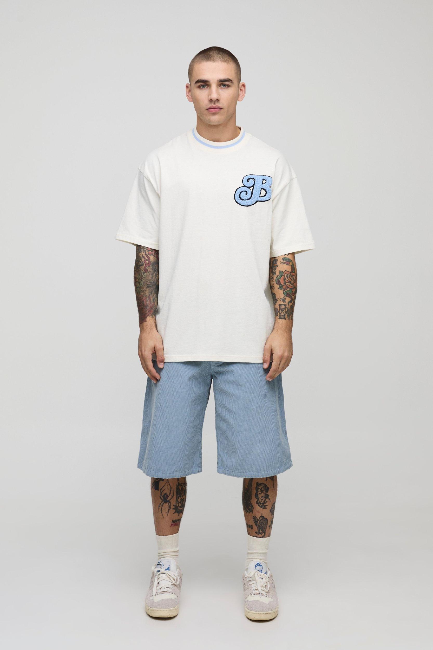 Oversized Varsity Embroidered T-Shirt | boohooMAN USA Product Image