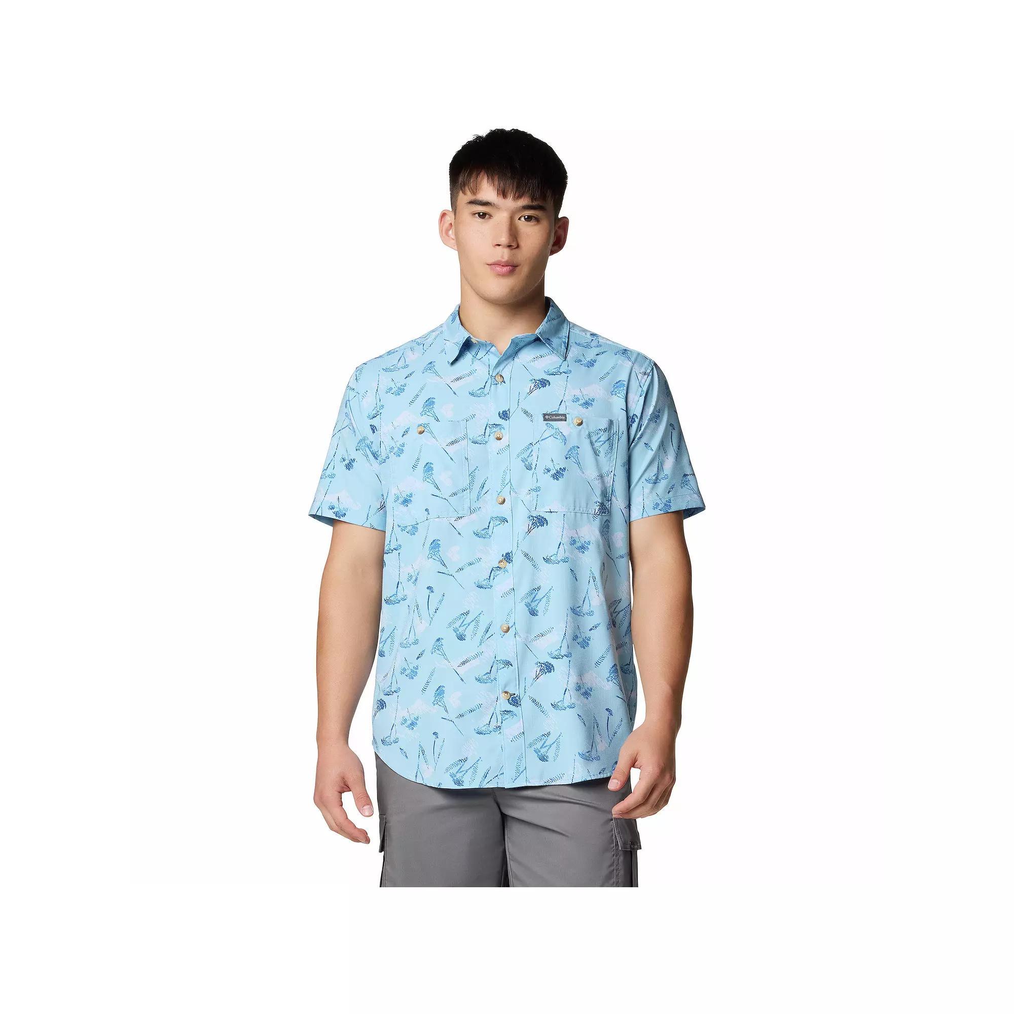 Big & Tall Columbia Utilizer Print Short Sleeve Woven Button-Down Shirt, Men's, Size: 3XL Tall, River Blue Sundot Product Image