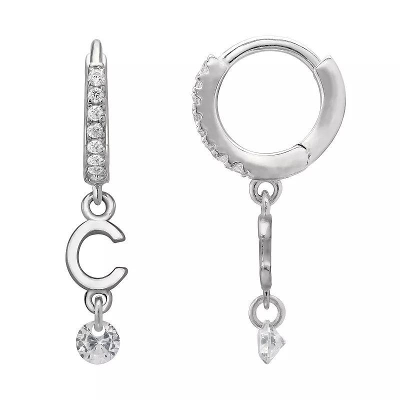 PRIMROSE Sterling Silver Initial Huggie Hoop Drop Earrings, Women's, Sterling Silver U Product Image