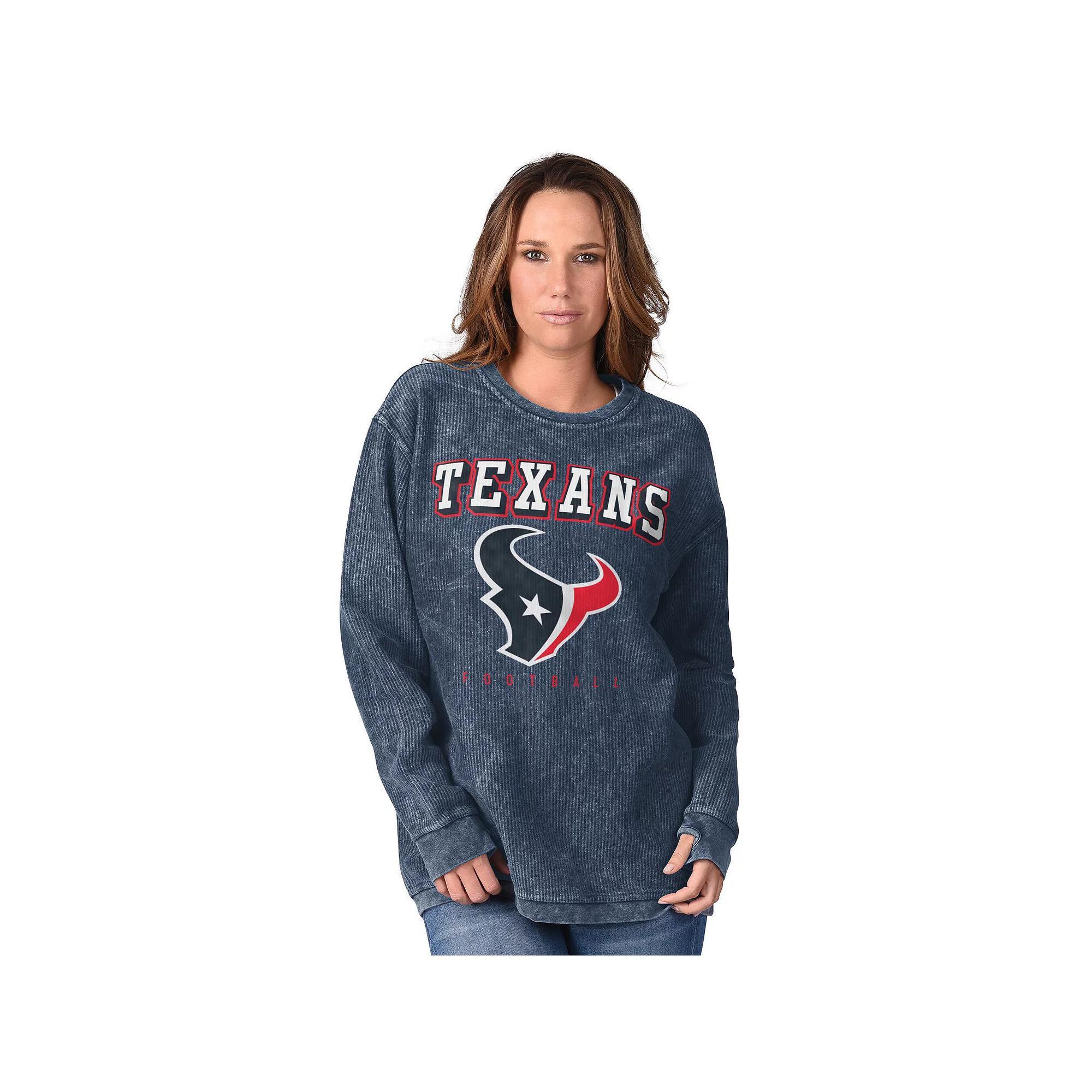 Women's G-III 4Her by Carl Banks  Navy Houston Texans Comfy Cord Distressed Pullover Sweatshirt, Size: XS, Blue Product Image