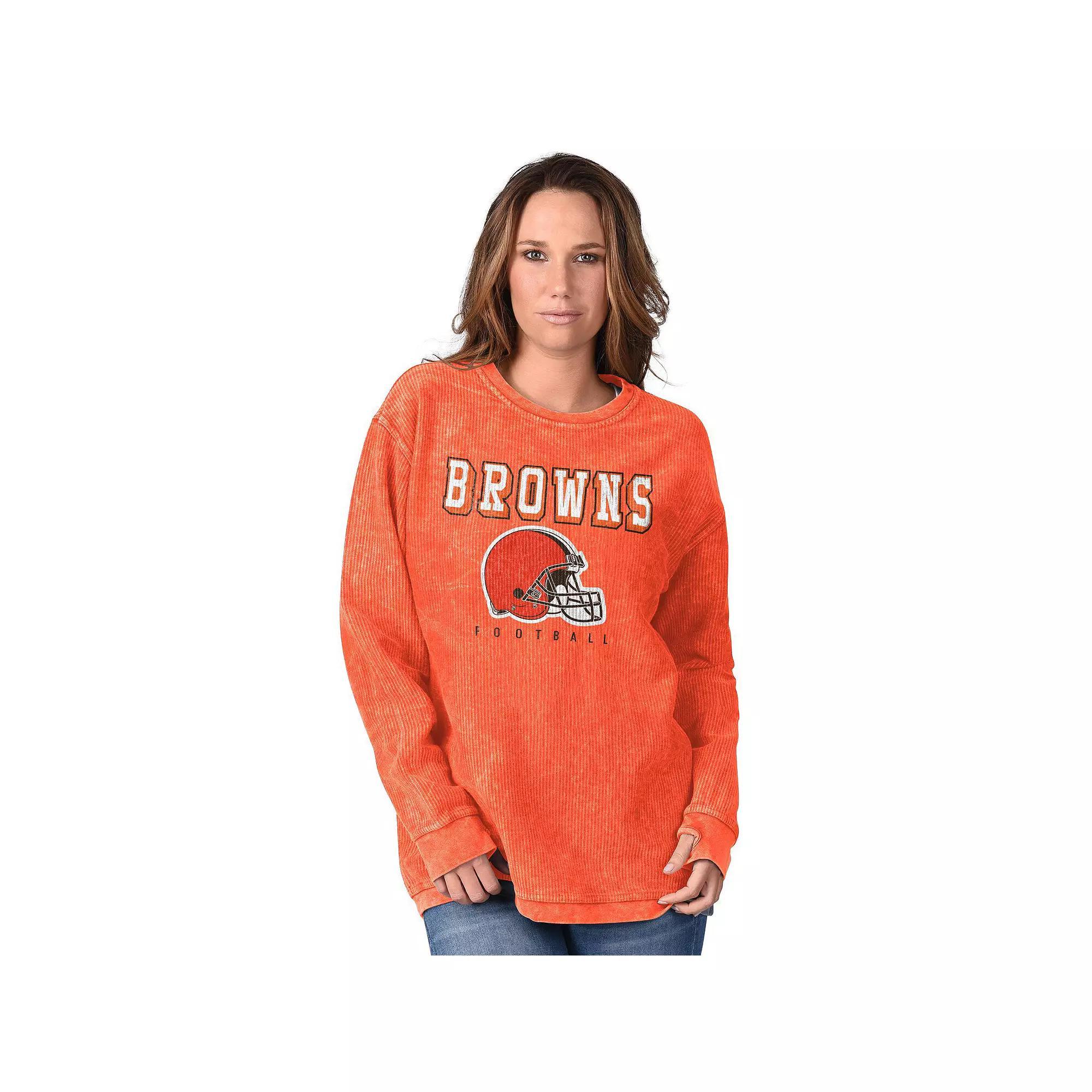Women's G-III 4Her by Carl Banks Orange Cleveland Browns Comfy Cord Pullover Sweatshirt, Size: Small Product Image