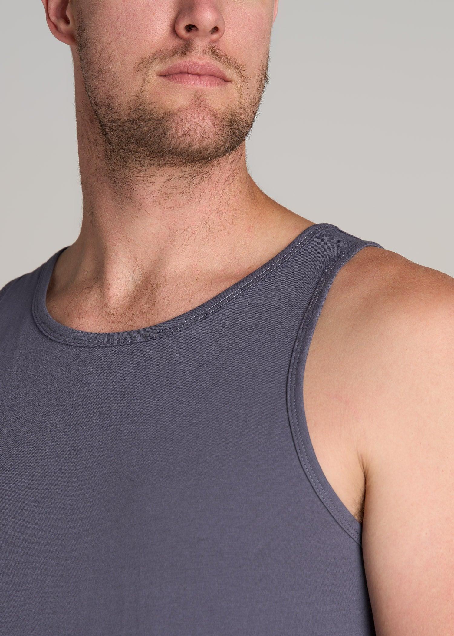 The Essentials: Men's Tall SLIM-FIT Beach Tank Top in Grey Blue Product Image