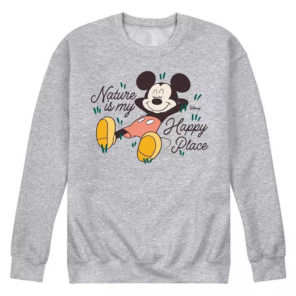 Disneys Mickey Mouse Mens Nature Is My Happy Place Fleece Sweatshirt Grey Gray Product Image