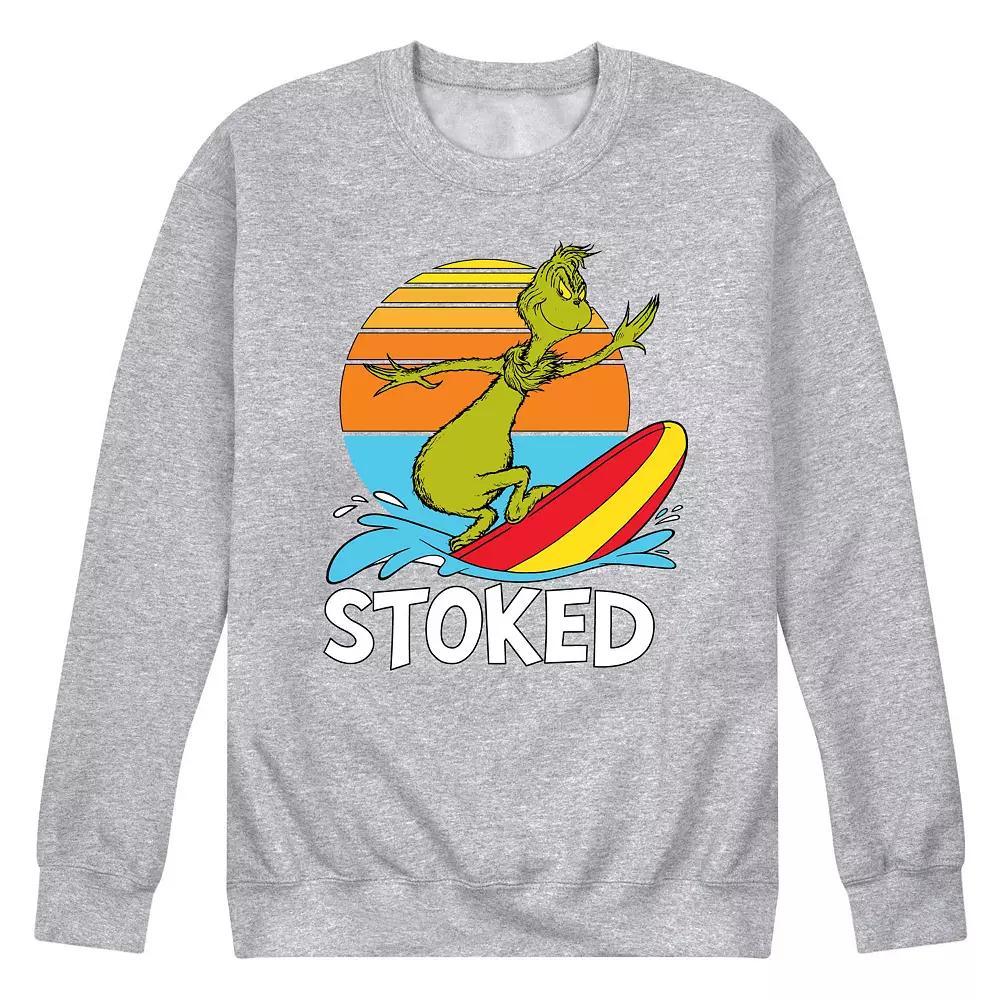 Mens Dr. Seuss The Grinch Stoked Fleece Sweatshirt Grey Gray Product Image