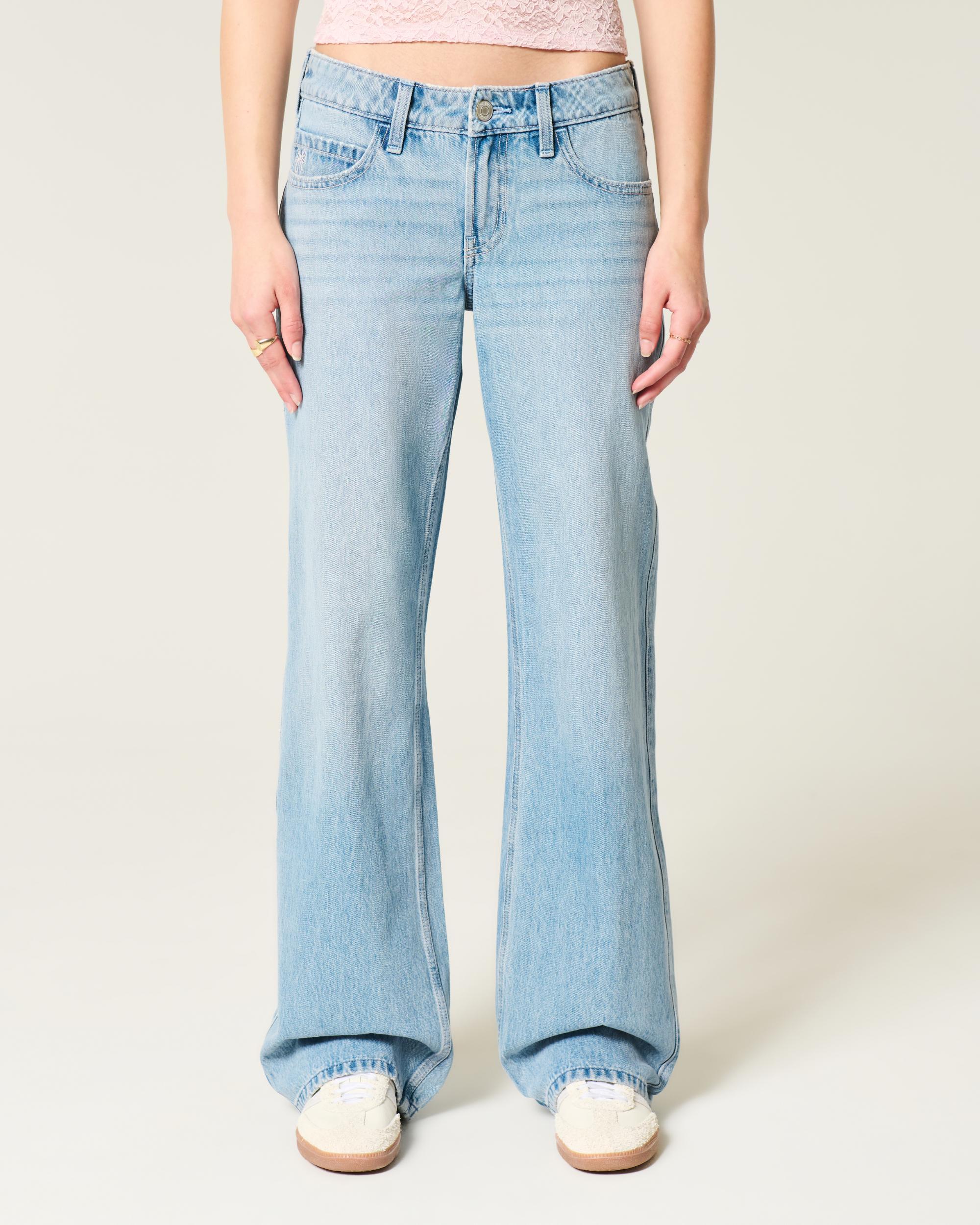 Low-Rise Light Wash Embroidered Bows Light Wash Baggy Jeans Product Image