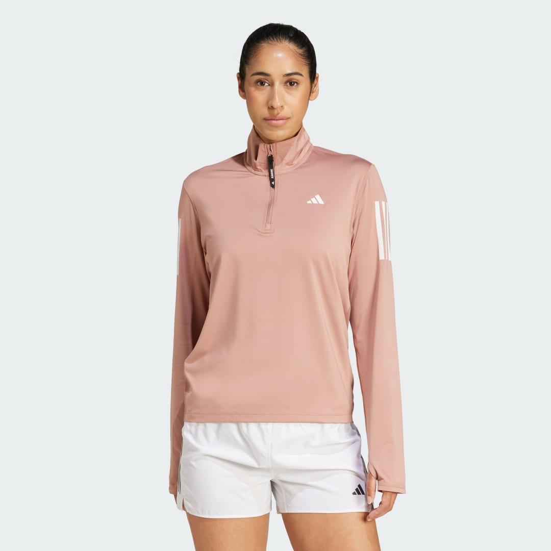 adidas Own the Run Half-Zip Jacket Silver Green M Womens Product Image