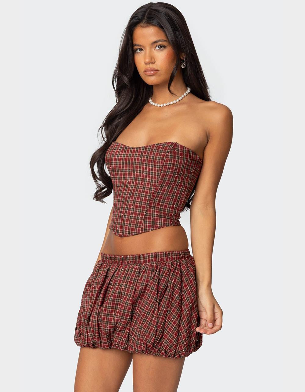 EDIKTED Marlene Plaid Lace Up Corset Product Image