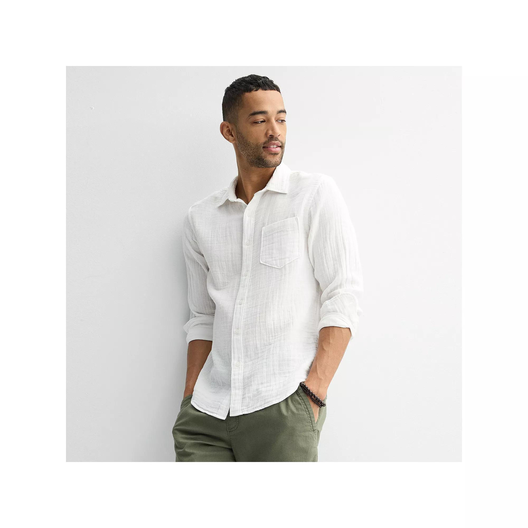 Mens Sonoma Goods For Life Perfect Length Double Weave Long Sleeve Button-Down Shirt Product Image