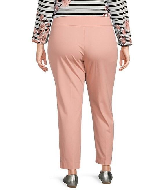 Slimsation® by Multiples Plus Size Solid Ease-Y-Fit Knit Pull-On Ankle Pants Product Image