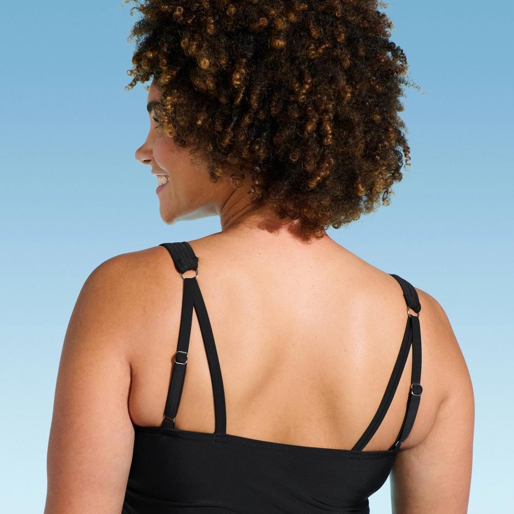 Lands End Womens V-Neck Shirred Tankini Top - Black 4 Product Image