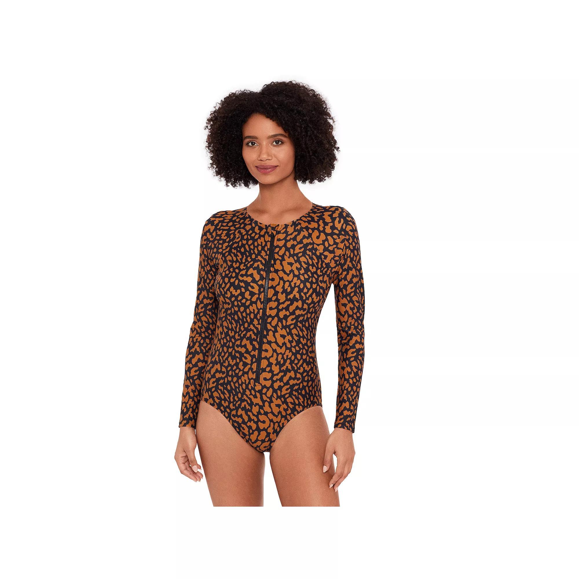 Women's Eco Beach Long Sleeve Zip-Front One-Piece Swimsuit, Size: XL, Swell Skin Product Image