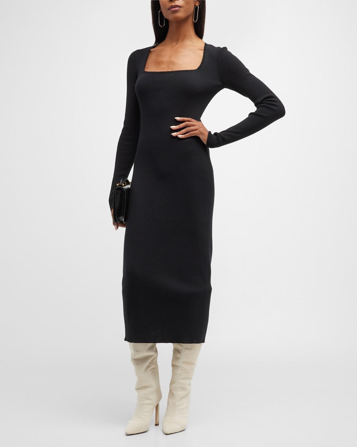 Bonna Square-Neck Long-Sleeve Rib Midi Dress Product Image
