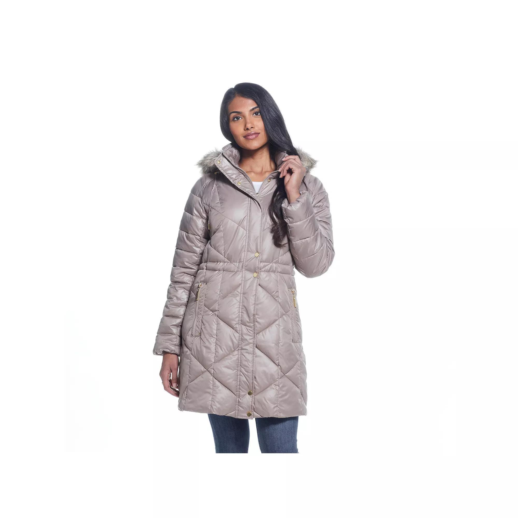 Women's Weathercast Hood Quilted Puffer Coat, Size: Small, Brown Product Image